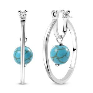 Women's Blue Howlite Hoop Earrings in Silvertone